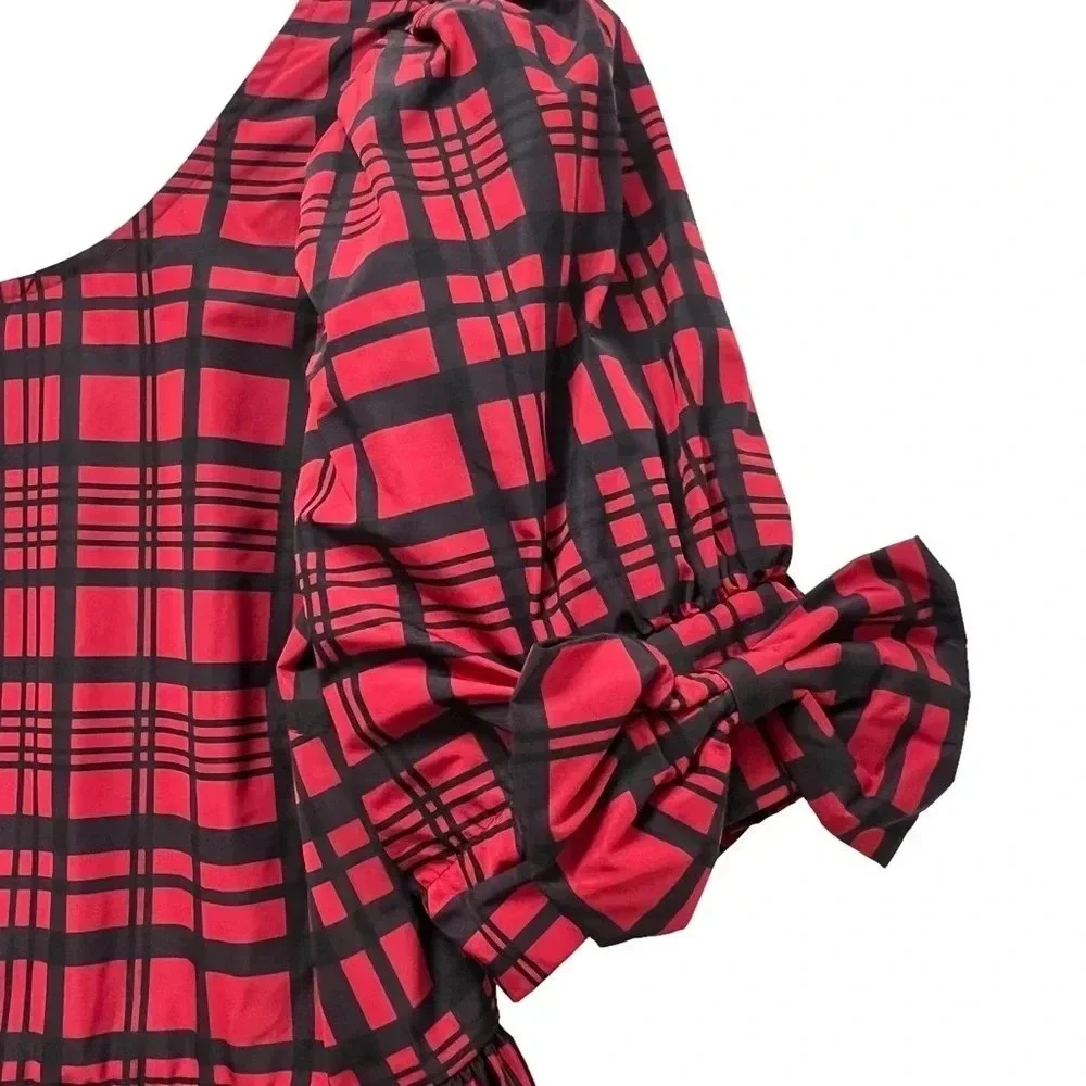 LoveShackFancy Keily Puff-Sleeve Peplum Top Blouse Moody Ruby Plaid Coquette 2